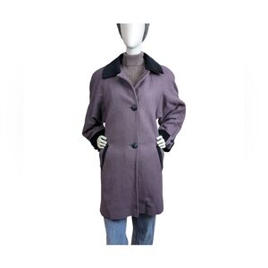 Vintage Wool Coat Mauve with Black Velvet Accent | Size Large
